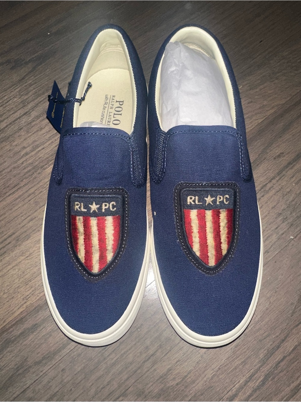 Polo by Ralph Lauren Navy Canvas Slip-On Loafers with Shield Patch